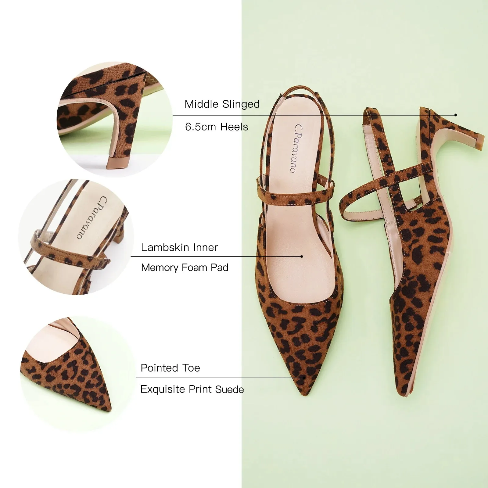 Pointed Toe Print Slingbacks (Helen) Leopard