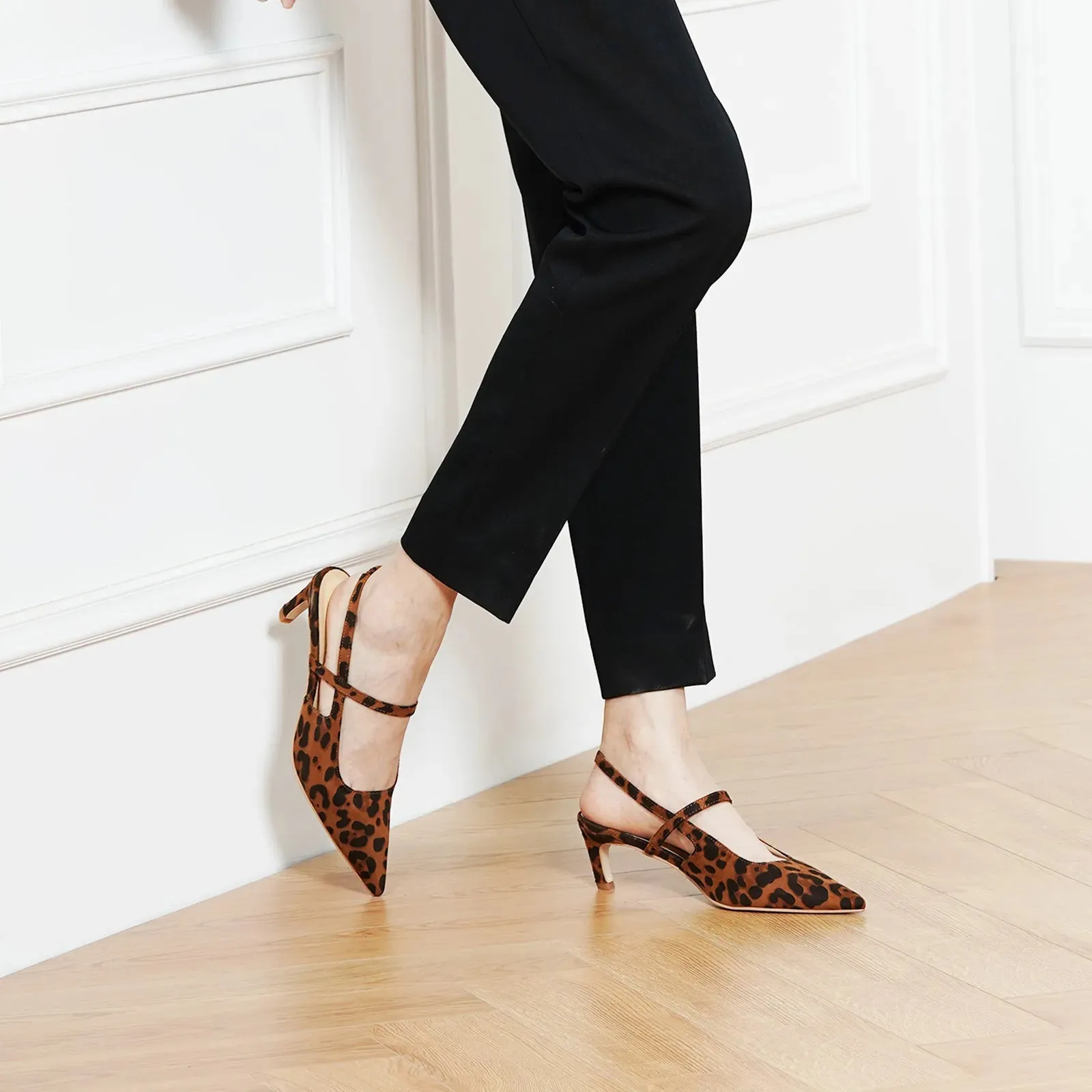 Pointed Toe Print Slingbacks (Helen) Leopard