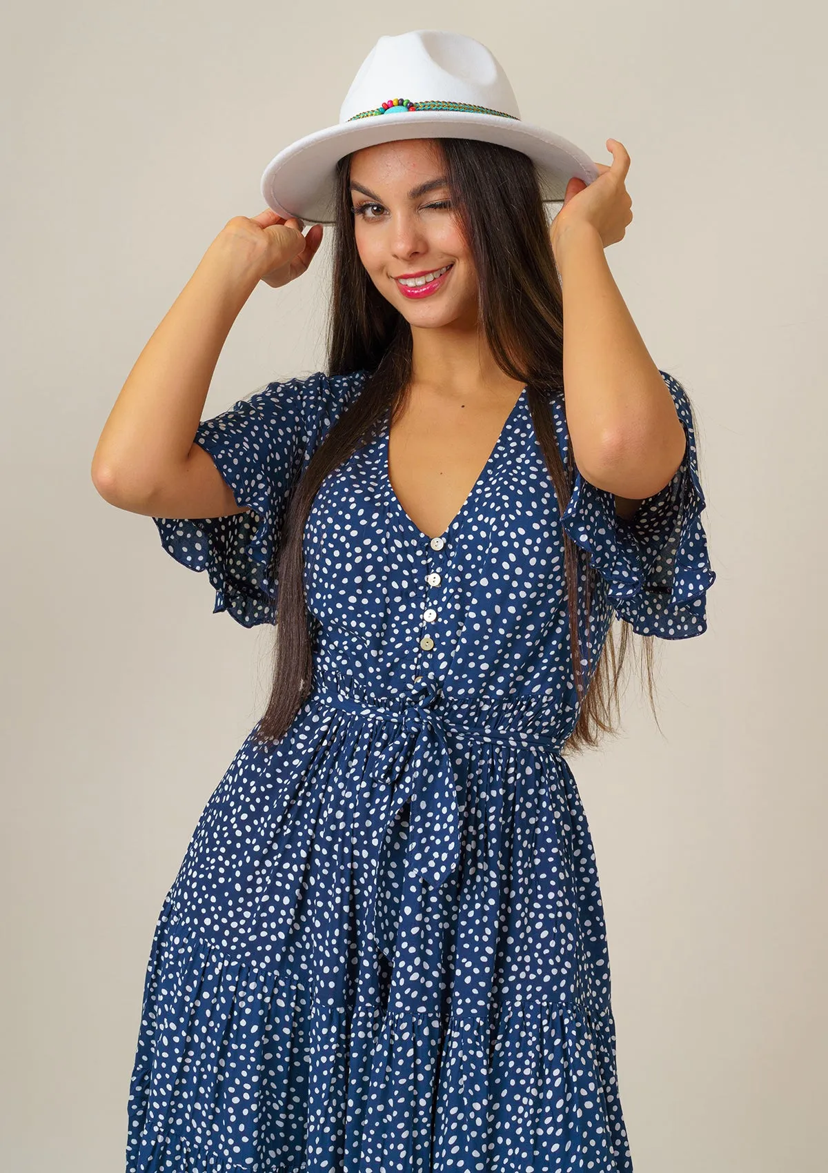 Polka Blue Midi Dress