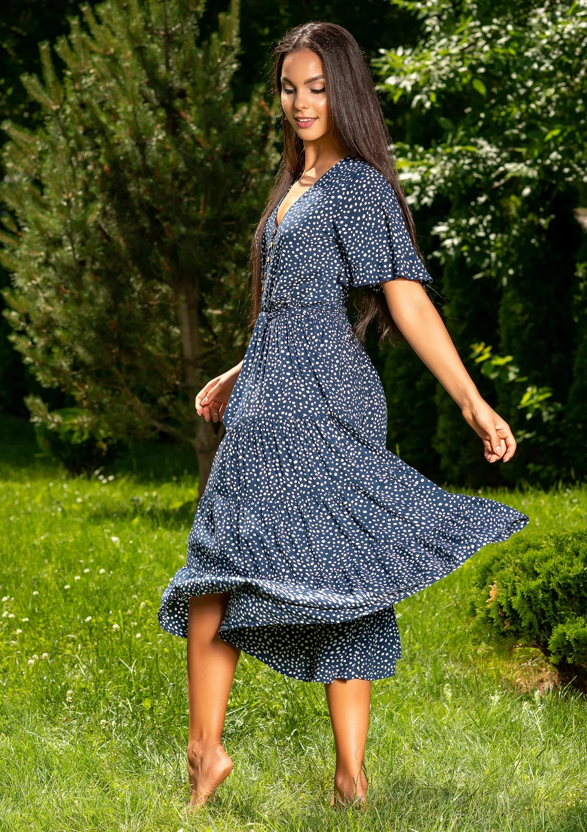 Polka Blue Midi Dress