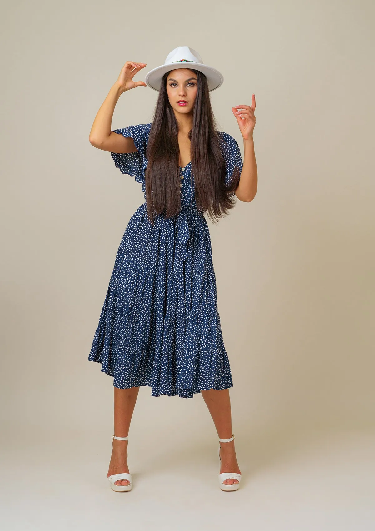 Polka Blue Midi Dress