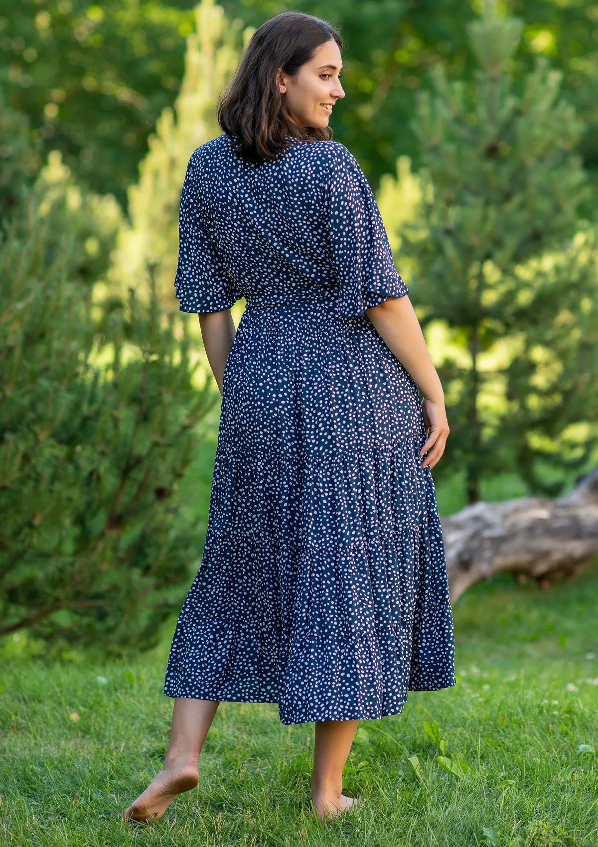 Polka Blue Midi Plus Dress