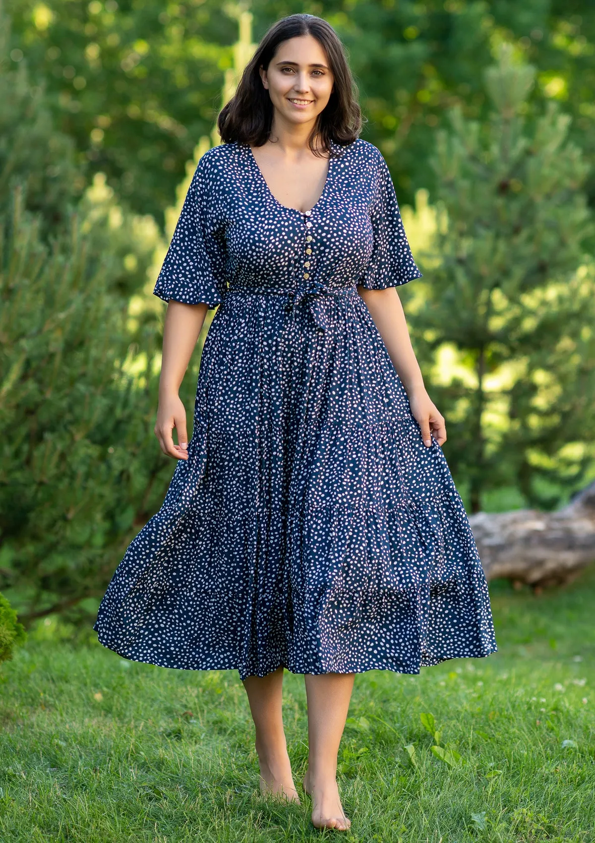 Polka Blue Midi Plus Dress