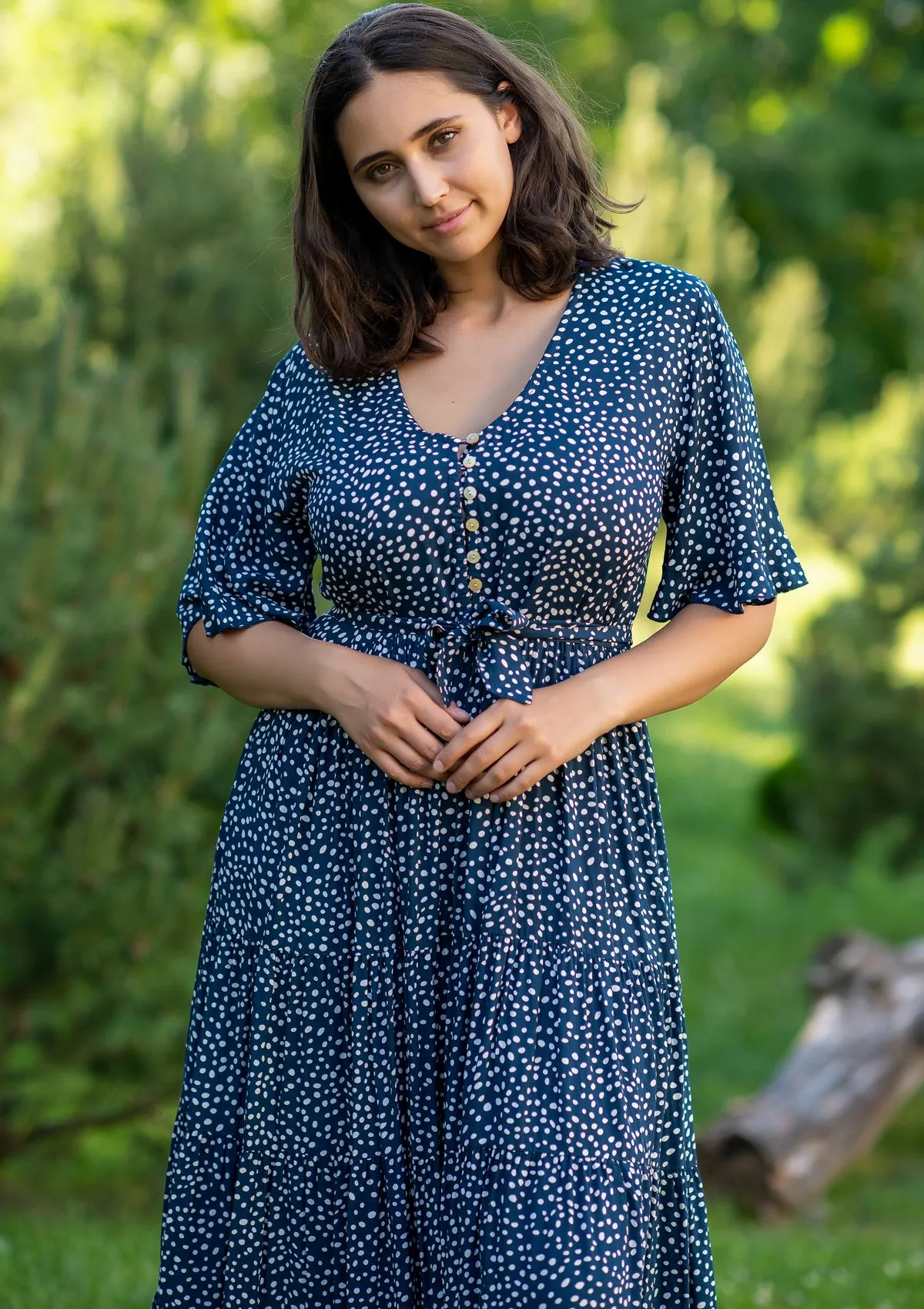 Polka Blue Midi Plus Dress