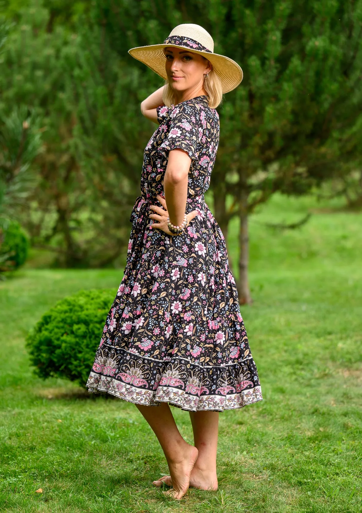 Polka Mix Flowers Midi Dress