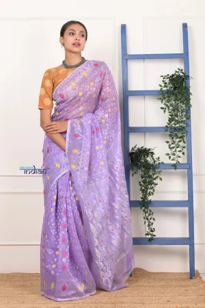 PREMIUM! Lilac Jamdhani Cotton Saree With Beautiful Pallu*