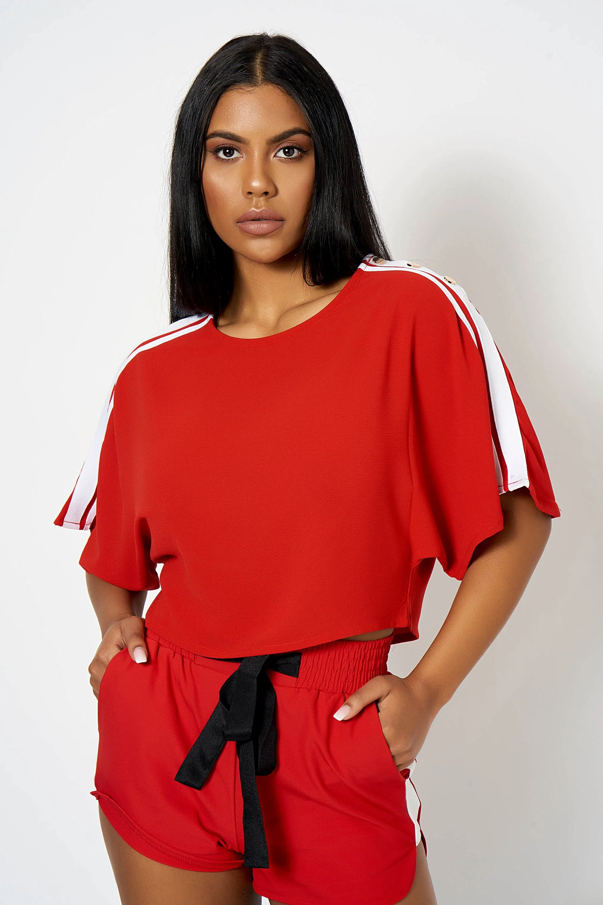 Red Contrast Stripe Co-Ord Crop Top