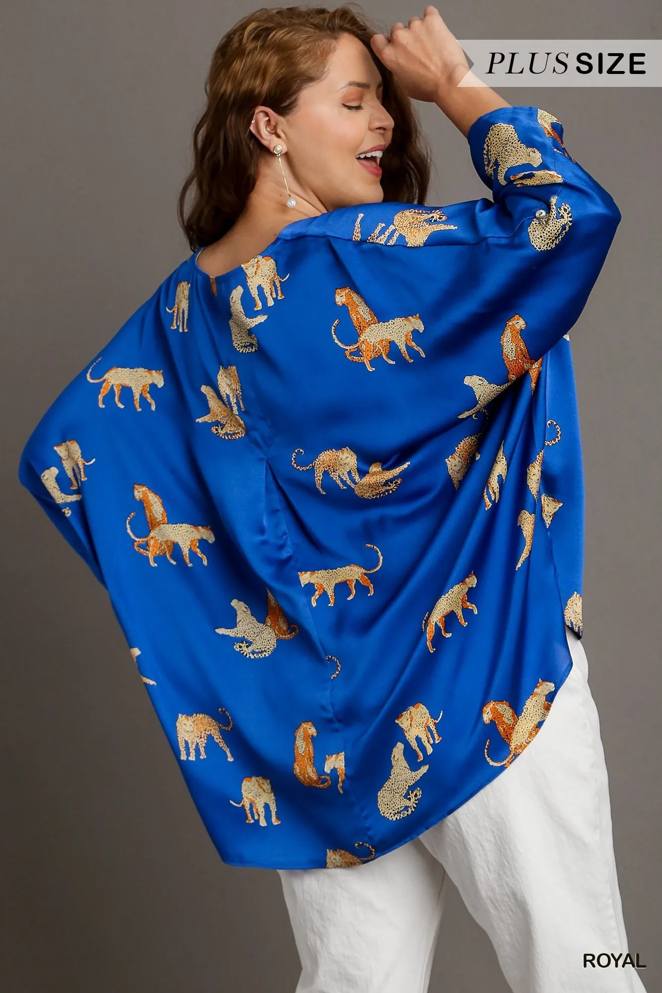 Royal Blue Satin Cheetah Print Top