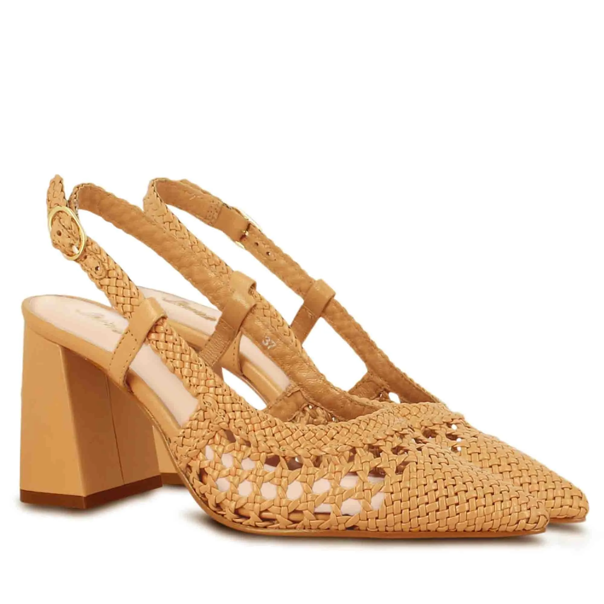 Saint Delaney Ocra Hand Woven Leather Block Heels