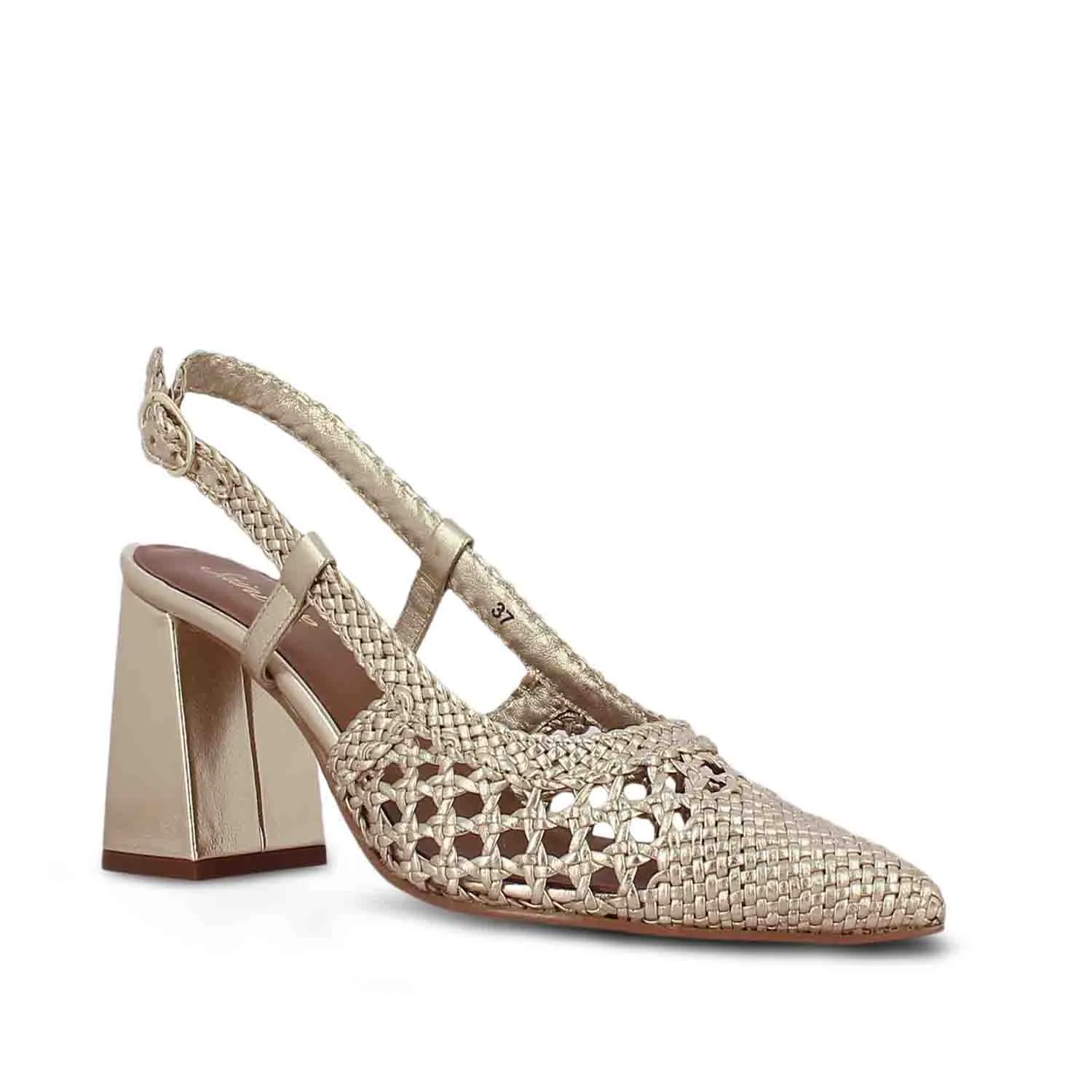 Saint Delaney Platin Hand Woven Leather Block Heels