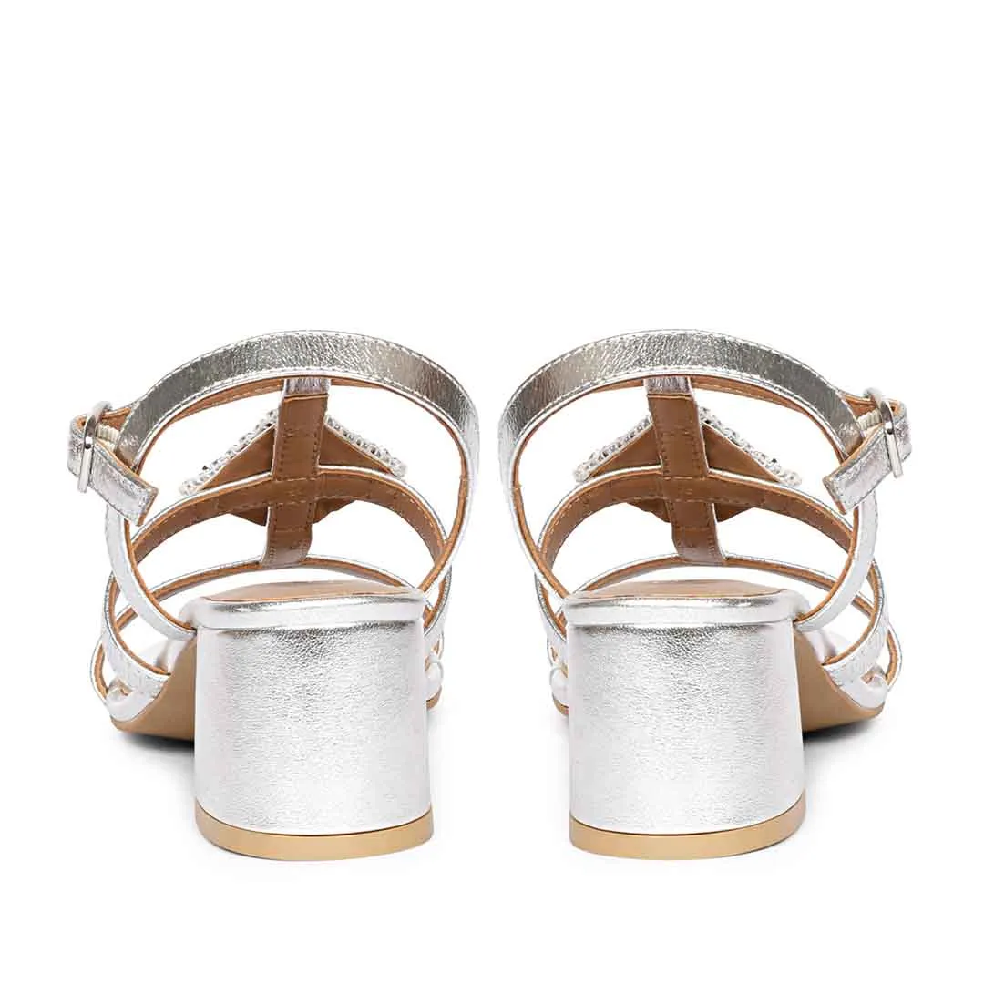 Saint Donya Stones Silver Metallic Leather Block Heels