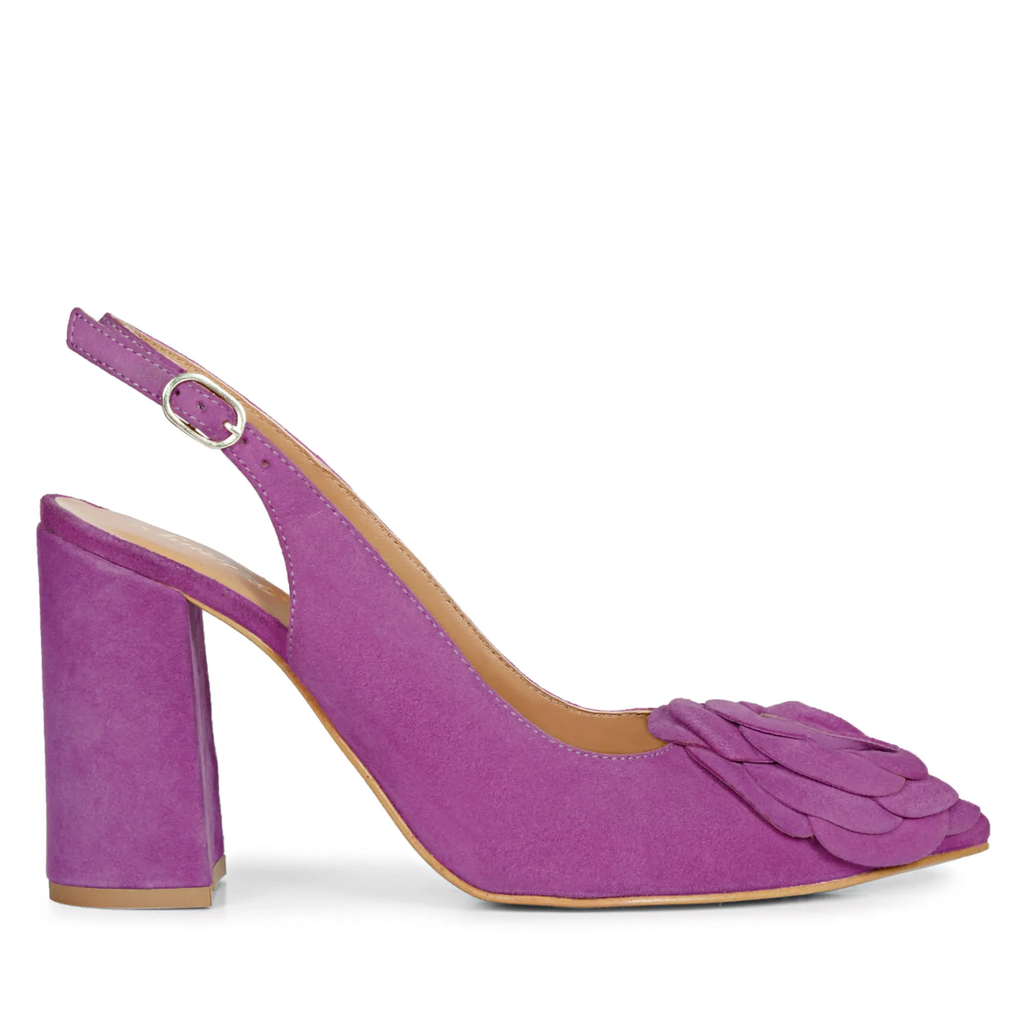 Saint Naiya Flower Embellished Purple Suede Leather Heels