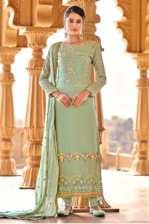 Sea Green Georgette Viscose Embroidered Salwar Suit