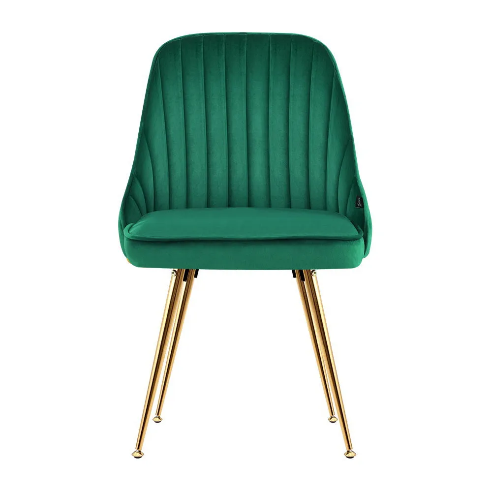 Set of 2 Dining Chairs Retro Chair Cafe Kitchen Modern Metal Legs Velvet Green