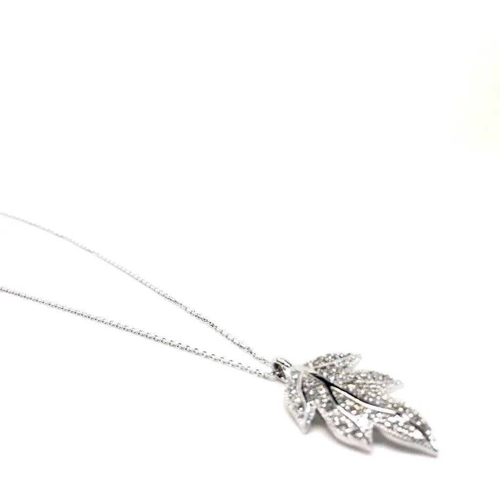 Sterling Silver Necklace with Cubic Zirconia Leaf Design Pendant