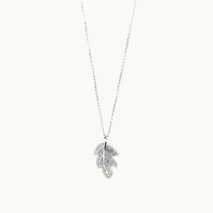 Sterling Silver Necklace with Cubic Zirconia Leaf Design Pendant