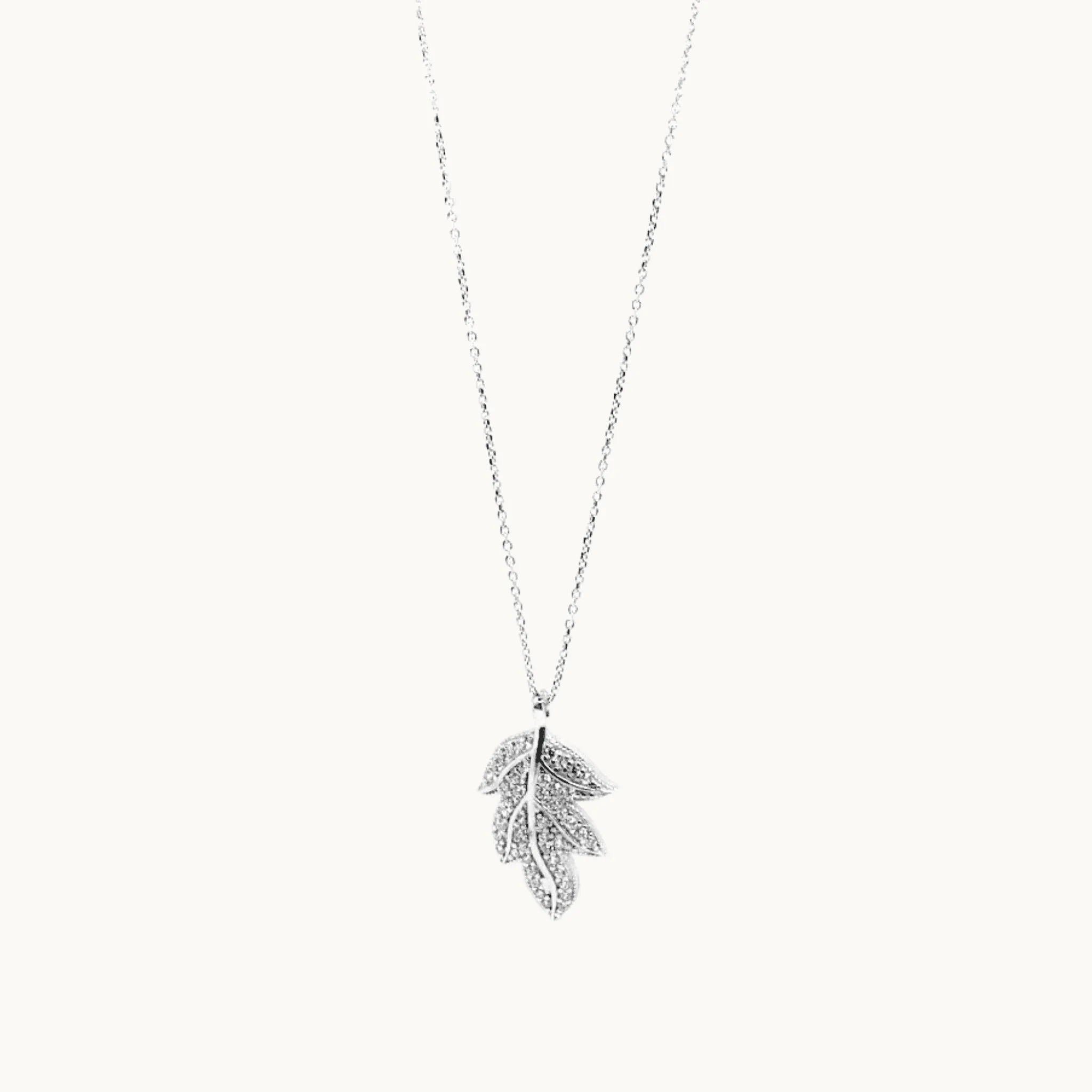 Sterling Silver Necklace with Cubic Zirconia Leaf Design Pendant