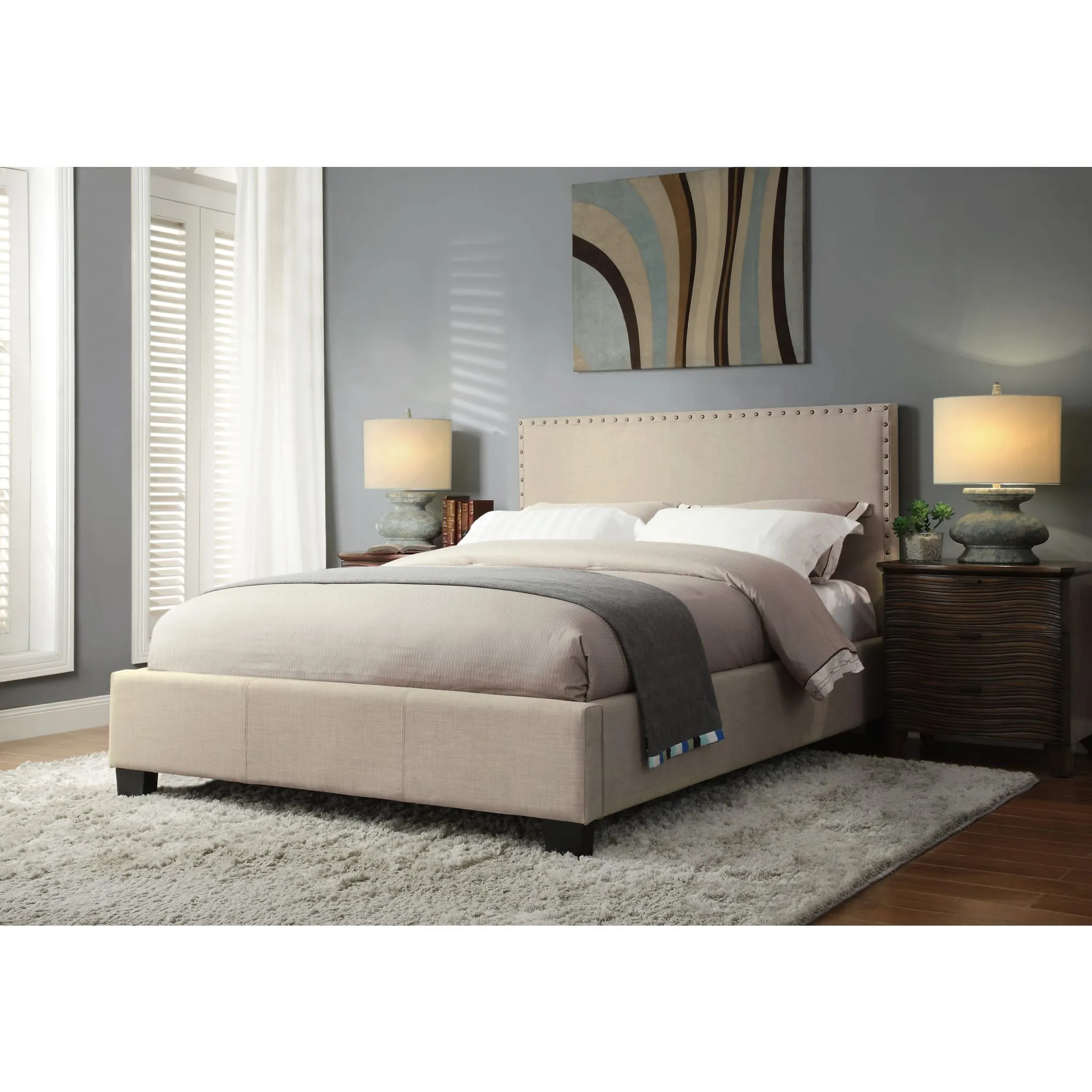 Tavel Nailhead Footboard Storage Bed in Toast Linen