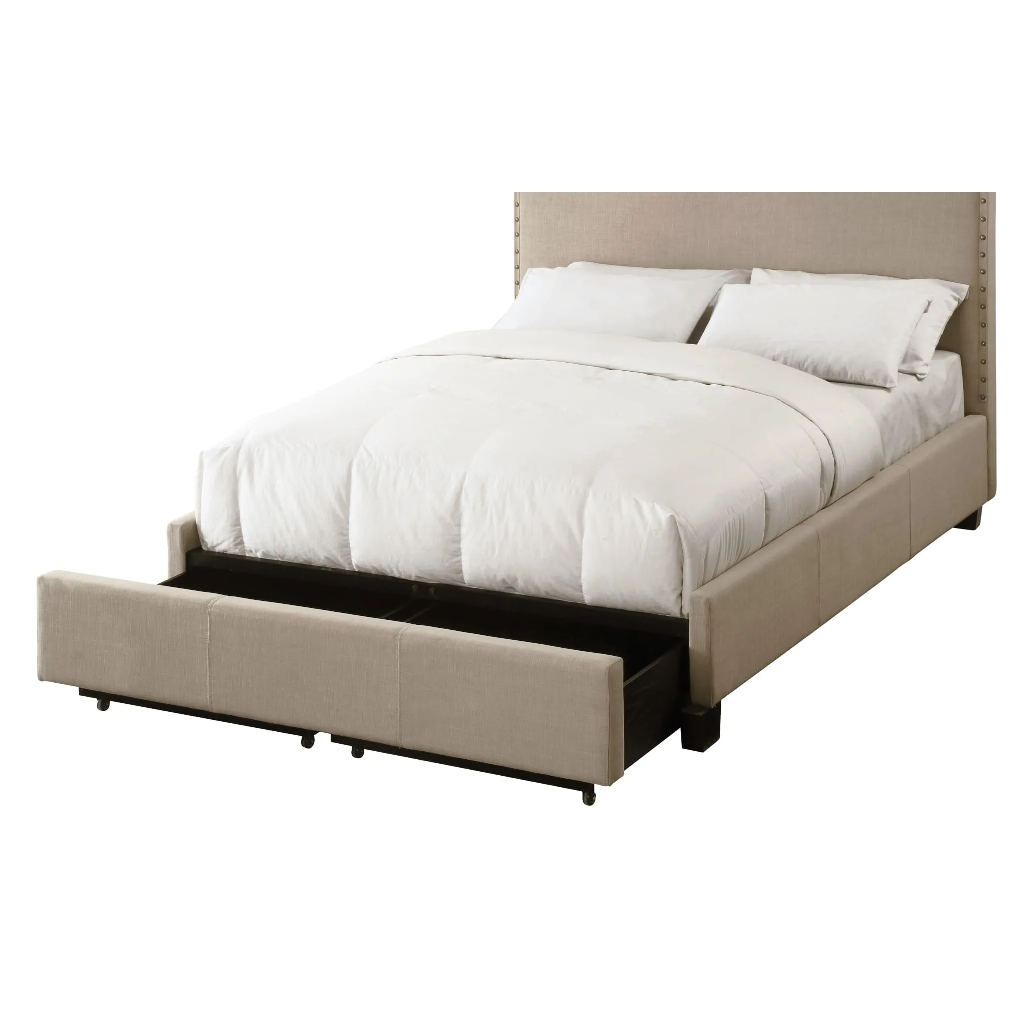 Tavel Nailhead Footboard Storage Bed in Toast Linen