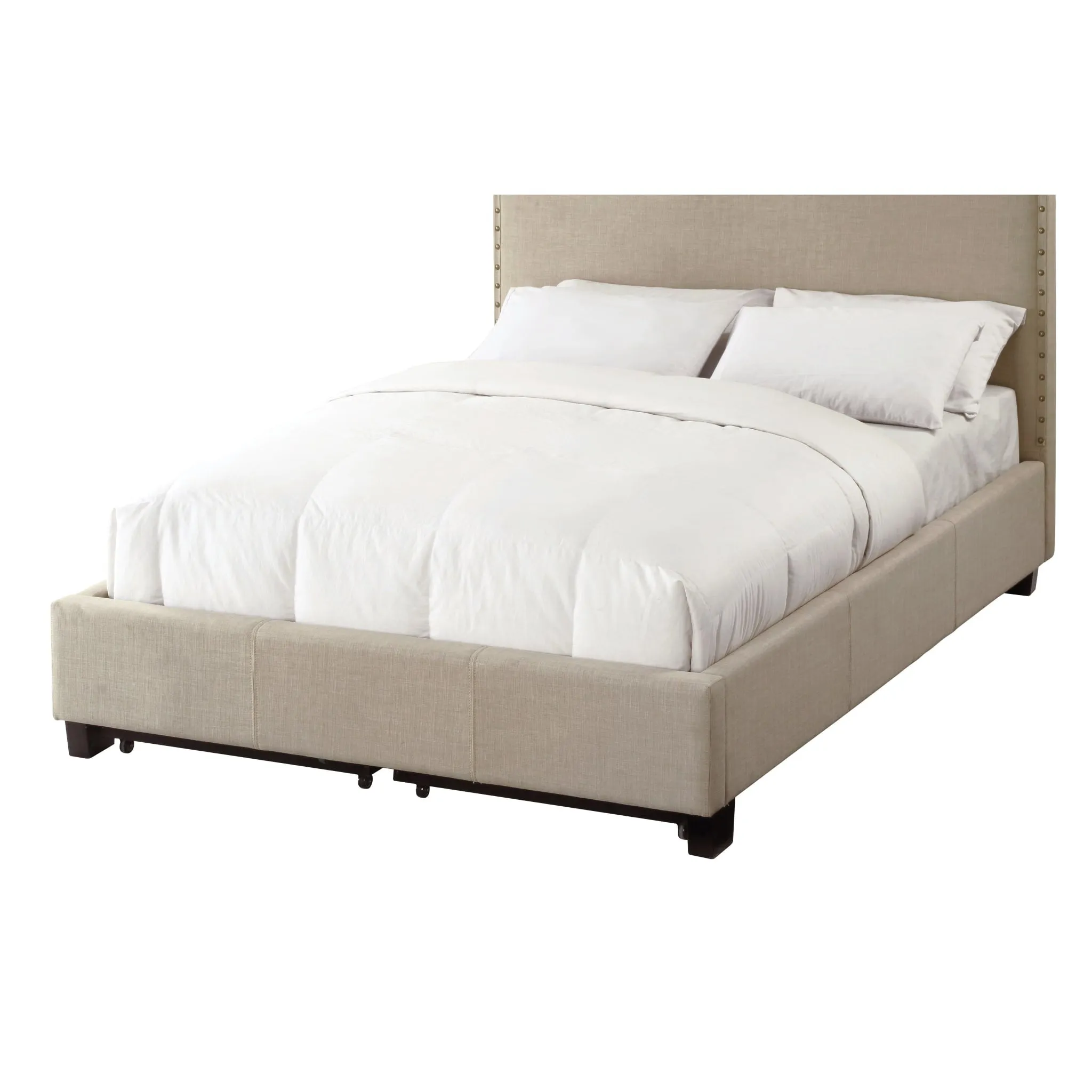 Tavel Nailhead Footboard Storage Bed in Toast Linen