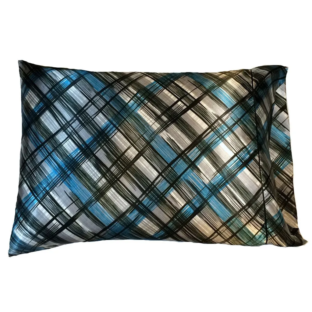 Teal, Black, Gray Contemporary Plaid Pillowcase, Silky Soft, Washable