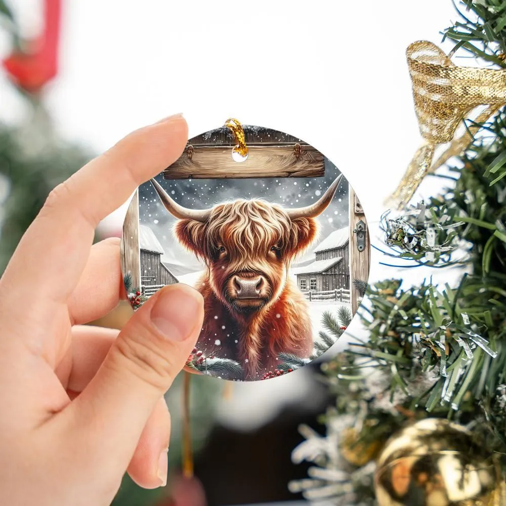 Winter Barn Highland Cow Christmas Ornament