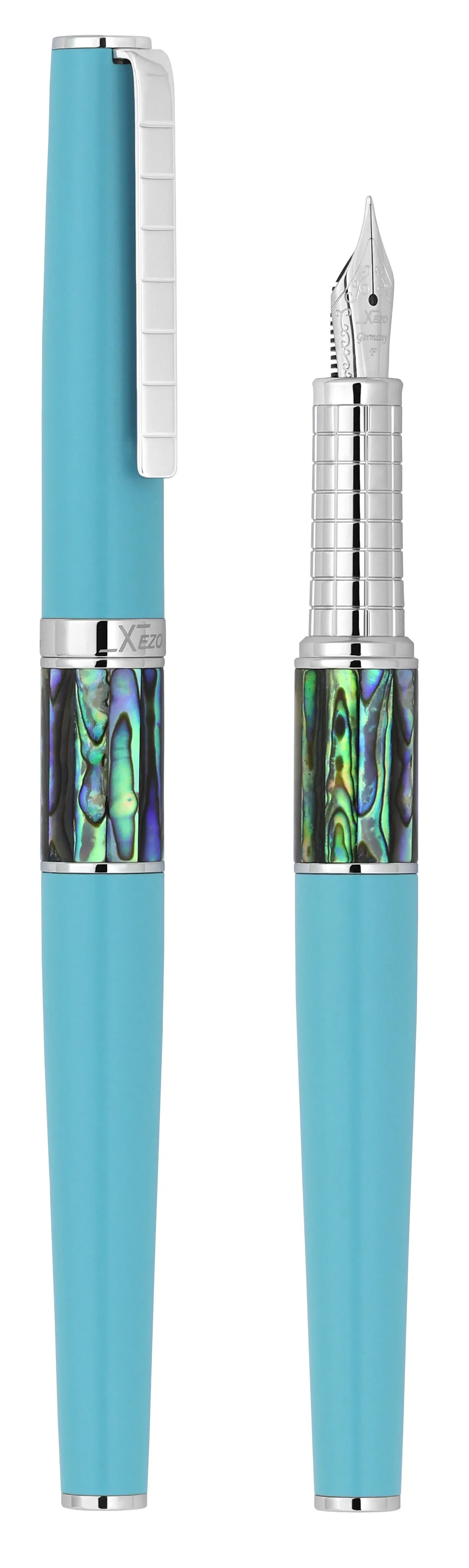 Xezo Speed Master™ Sky Blue Brass Fountain Pen (Fine Nib) - With Paua Abalone